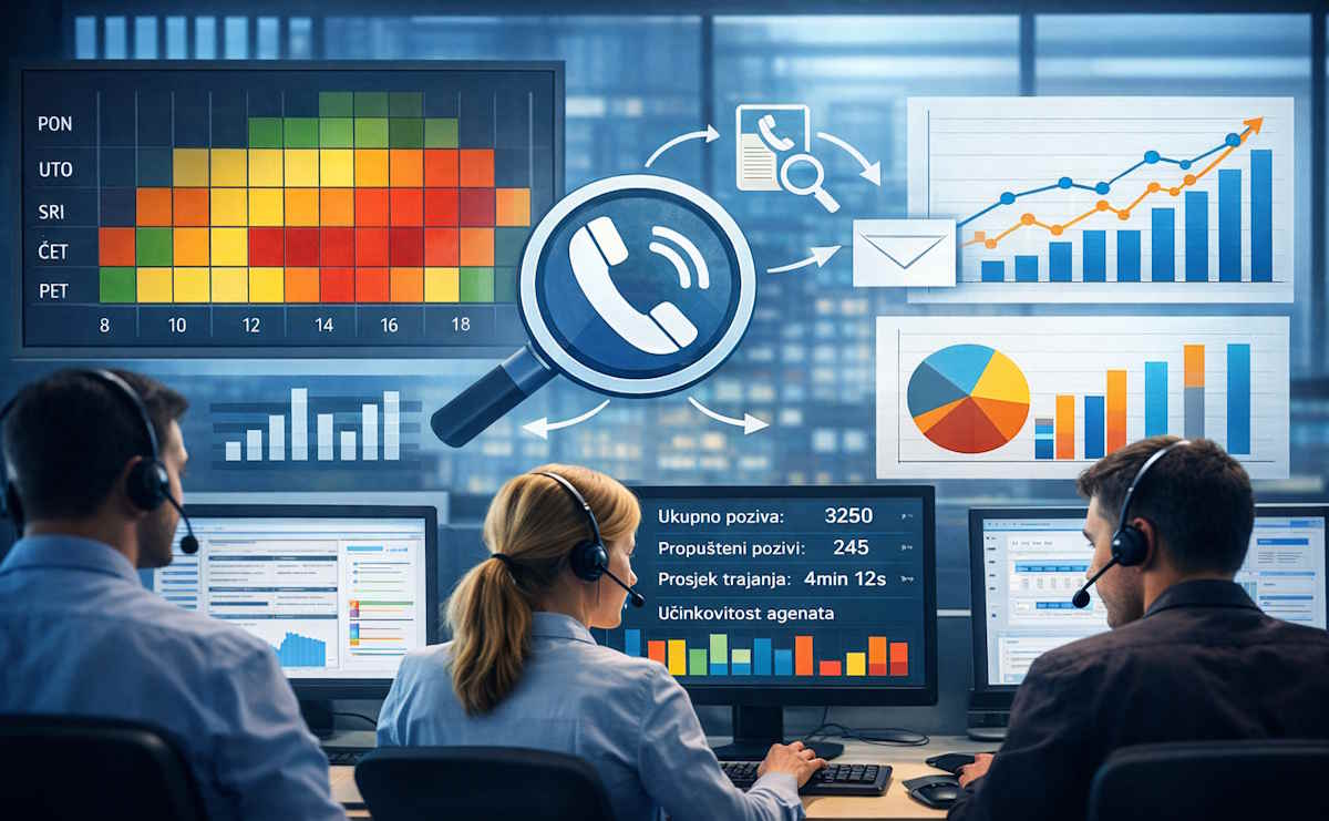 Analiza podataka o pozivima u Excelu s dashboardom i heatmapom opterećenja call centra
